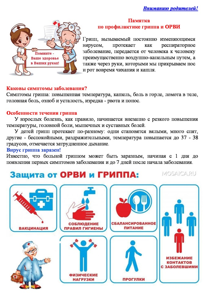 памятка по профилактике гриппа и ОРВИ